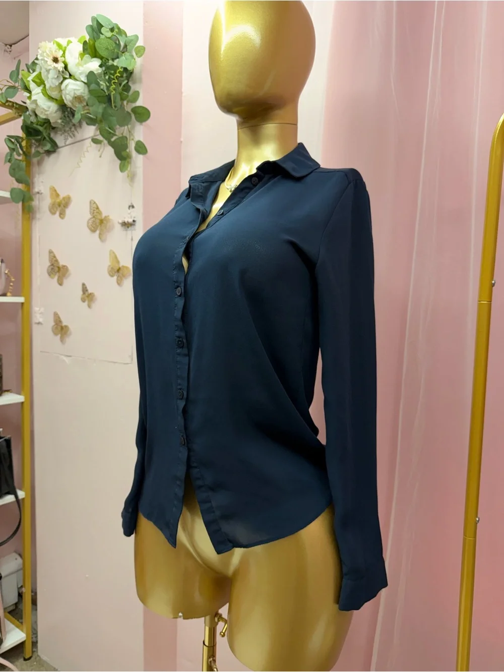Primark Dark Navy Long-Sleeve Button-Down Shirt